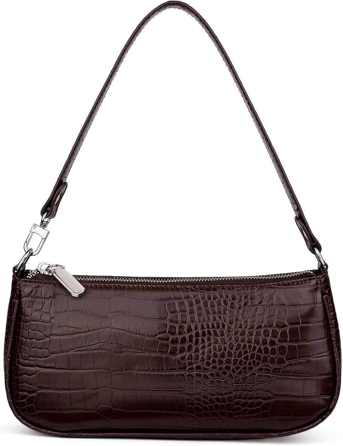 Retro Classic Clutch Handbags for Women Embossed Crocodile Effect Shoulder Bag Underarm Purse Tote Bag with Zipper Closure