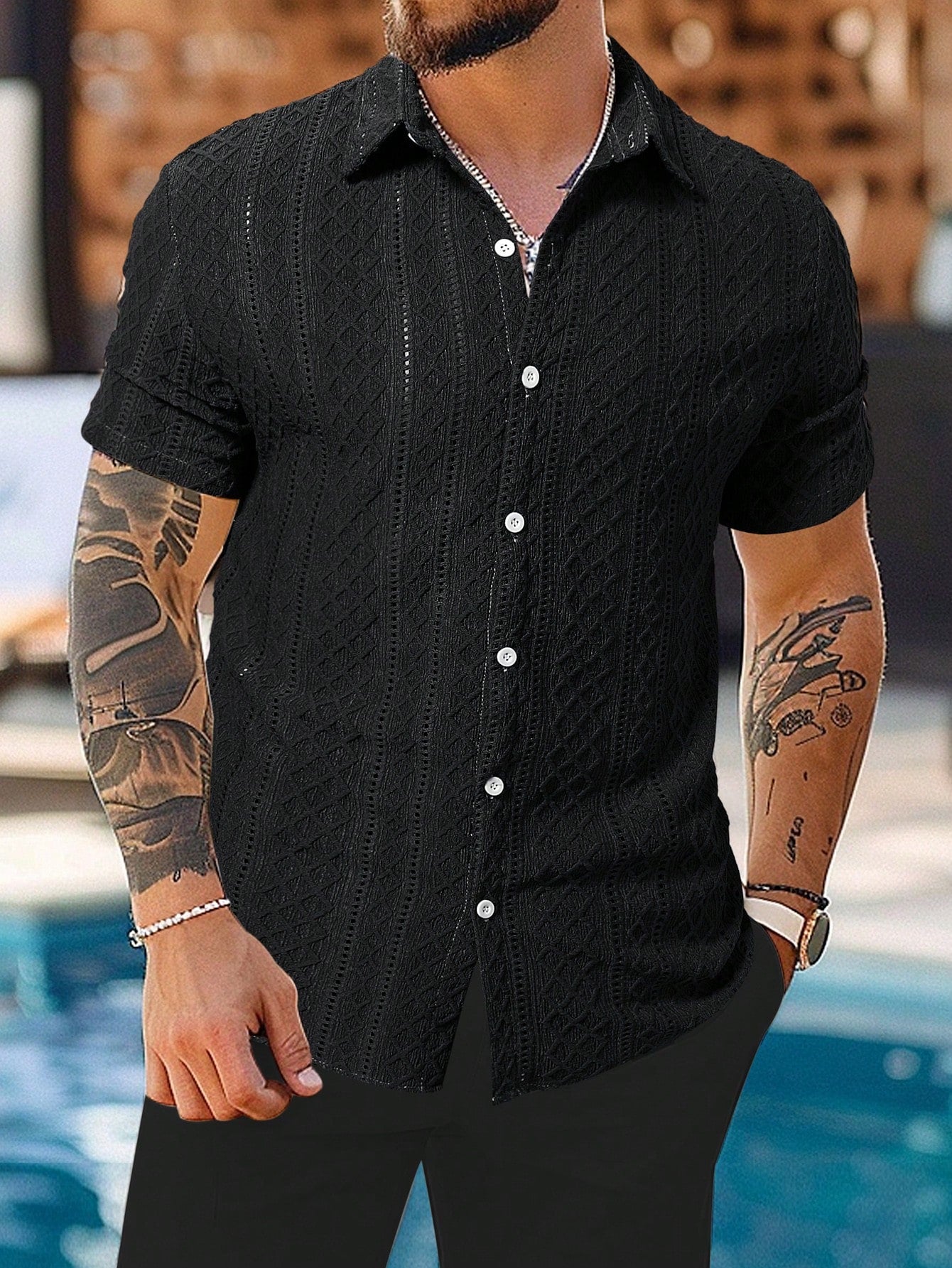 Manfinity Homme Men'S Solid Color Front Button Summer Casual Short Sleeve Shirt Men Shirt Casual Shirts for Men Summer
