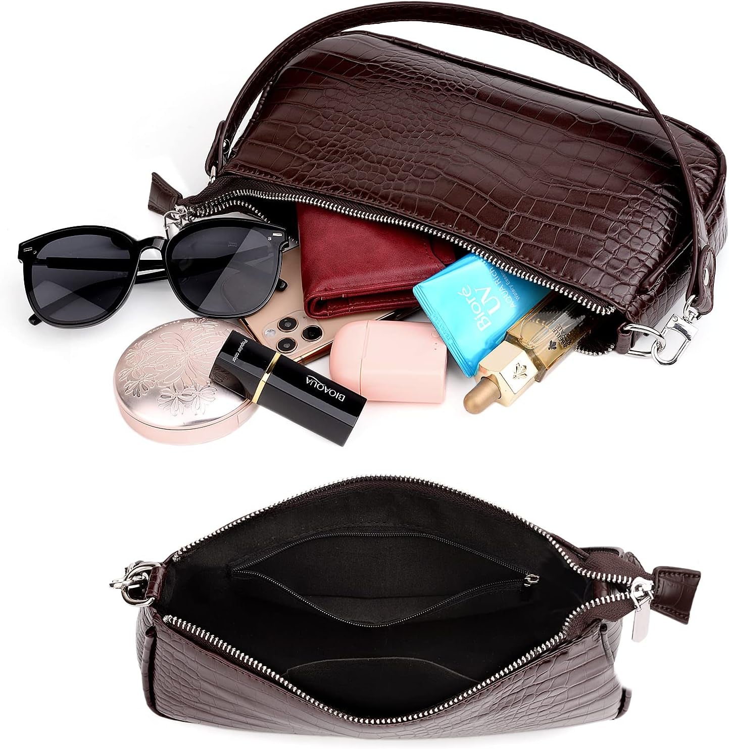 Retro Classic Clutch Handbags for Women Embossed Crocodile Effect Shoulder Bag Underarm Purse Tote Bag with Zipper Closure