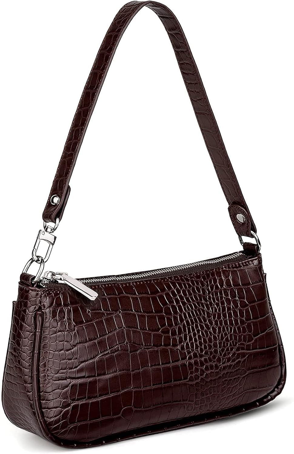Retro Classic Clutch Handbags for Women Embossed Crocodile Effect Shoulder Bag Underarm Purse Tote Bag with Zipper Closure
